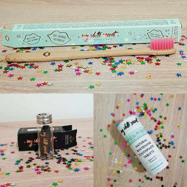 My White Secret ață dentară periuță de dinți din lemn bambus moso pastă de dinți tablete masticabile zero waste cărbune sticlă carton fără plastic plastic free vegan cruelty-free eco-friendly Panda-friendly biodegradabil